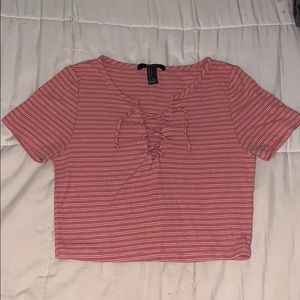 Cropped Lace Up Shirt with Strips